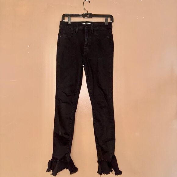 Sam Edelman High Rise Skinny Ruffle Ankle Black Jeans Stiletto Raw Hem - Size 27 - Picture 6 of 9